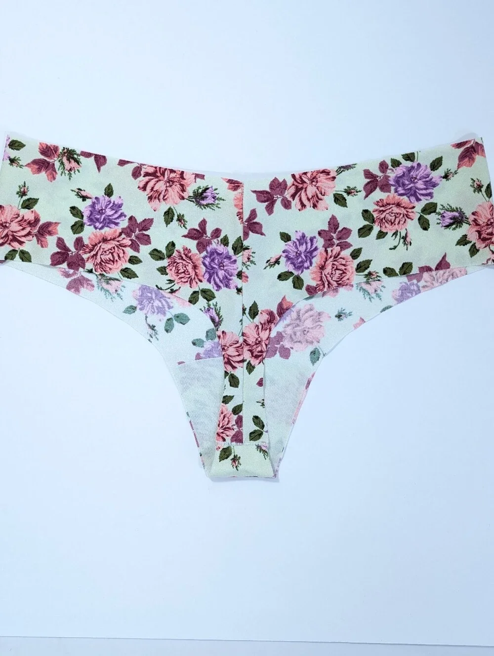 Victoria's Secret No Show Thong Medium Women Low Rise Panty floral 7ciz green